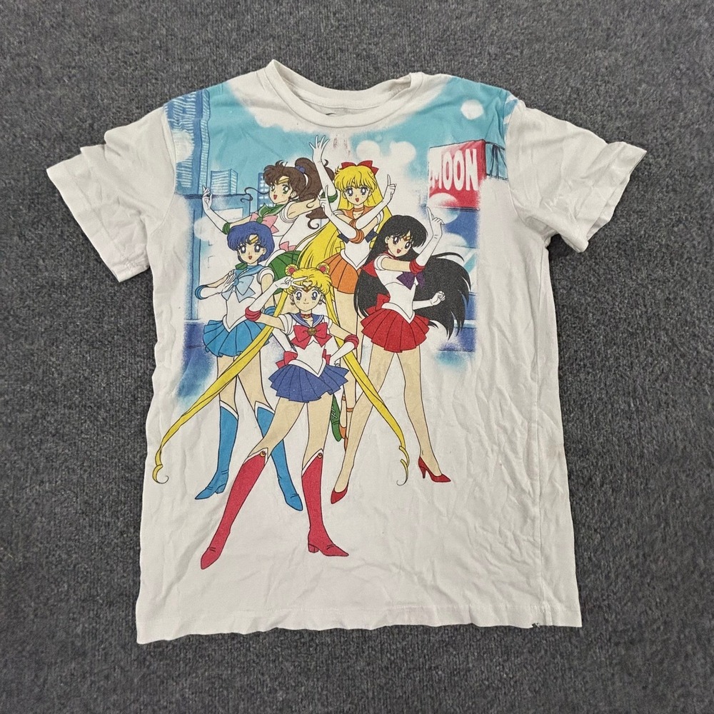 Sailor Moon T-Shirt Womens Size S White Graphic Anime Short Sleeve Crewneck Tee
